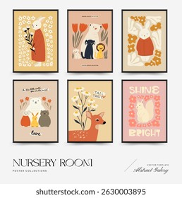 Abstract Childrens Room posters template. Modern trendy Kids minimal style. Hand drawn design for wallpaper, wall decor, print, postcard, cover, template, banner. 