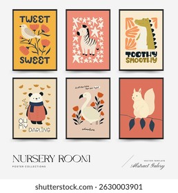 Abstract Childrens Room posters template. Modern trendy Kids minimal style. Hand drawn design for wallpaper, wall decor, print, postcard, cover, template, banner. 