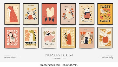 Abstract Childrens Room posters template. Modern trendy Kids minimal style. Hand drawn design for wallpaper, wall decor, print, postcard, cover, template, banner. 
