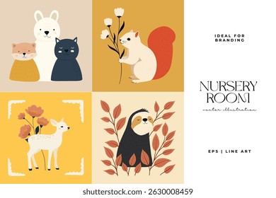 Abstract Childrens Room posters template. Modern trendy Kids minimal style. Hand drawn design for wallpaper, wall decor, print, postcard, cover, template, banner. 
