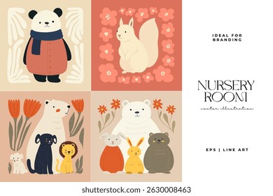 Abstract Childrens Room posters template. Modern trendy Kids minimal style. Hand drawn design for wallpaper, wall decor, print, postcard, cover, template, banner. 