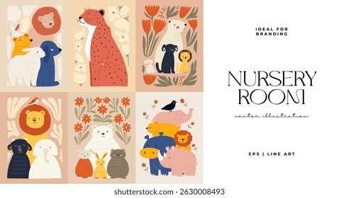 Abstract Childrens Room posters template. Modern trendy Kids minimal style. Hand drawn design for wallpaper, wall decor, print, postcard, cover, template, banner. 