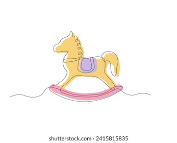 Abstract children's toy Rocking Horse, Continuous One Line Art Hand Drawing Sketch