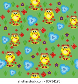 Abstract children's wallpaper with chickens.