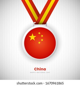 Abstract China country flag on medal vector. Happy national day of China background with modern typography.