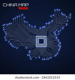Mapa Abstractas de China con cpu. Tarjeta de circuitos. Fondo de Tecnología. Ilustración vectorial