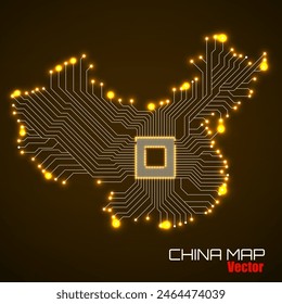 Abstract China map with cpu. Circuit board. Technology background. Vector illustration