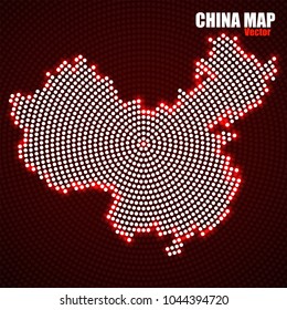 Abstract China map of glowing radial dots, halftone concept. Vector illustration, eps 10
