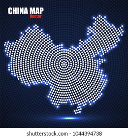 Abstract China map of glowing radial dots, halftone concept. Vector illustration, eps 10