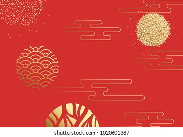 Abstract chinese background of golden clouds and the moon.
