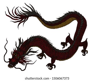 Abstract chinese dragon. Fantasy vector illustration. Traditional asian dragon. Red japanese dragon tattoo. Traditional china symbol. Red chinese dragon vector. New year symbol