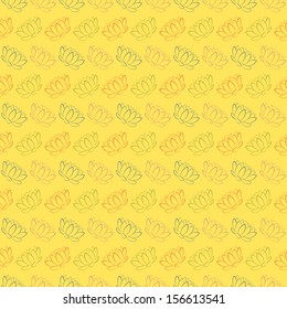 Abstract Chinese floral pattern wallpaper. Vector illustration for oriental design. Red, green and yellow colors. Seamless background. Lotus flower.