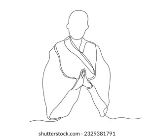 abstrakter chinesischer Mann ohne Gesicht, nationales Kleid aus Porzellan, Prachtmönch in Kimono Kontinuierliches Zeichnen einer Linie