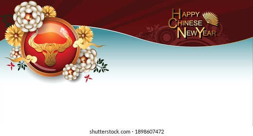 Abstract chinese new year 2021 with Traditional Chinese Wording, Year of Bull. The meaning are Lucky and Happy. Vector and Illustration, EPS 10