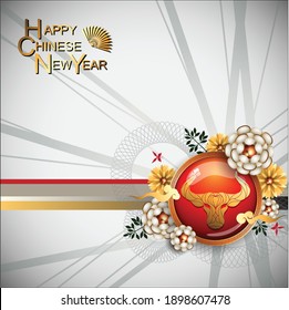 Abstract chinese new year 2021 with Traditional Chinese Wording, Year of Bull. The meaning are Lucky and Happy. Vector and Illustration, EPS 10