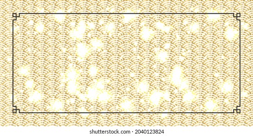 Abstract Chinese New Year background. Asian golden and white wave circle background with frame and lights. Vector illustration