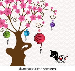 Abstract chinese new year lantern and background. Year of the dog