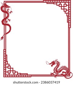 Abstract chinese red dragon silhouette decorative borders and chinese style frames for festive arrangements