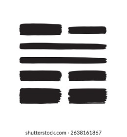 Abstract i ching hexagram 12 with black brush strokes on white background.