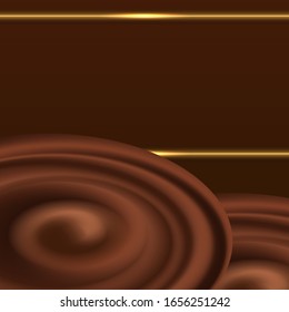 Abstract choco background for cover or poster. Chocolate waves and spiral swirls, golden separator lines. Vector illustration