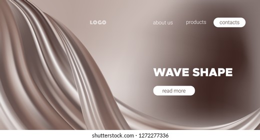 Abstract Chocolate Background, Fluid Shape. Brown Silk, 3d Waves in Movement. Melted Milk Chocolate Concept. Landing Page Template with Wavy Tasty 3D Forms in Cocoa or Coffee Colors. Smooth Chocolate.