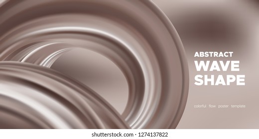 Abstract Chocolate Background, Fluid Shape. Brown Silk, 3d Waves in Movement. Melted Milk Chocolate Concept. Landing Page Template with Wavy Tasty 3D Forms in Cocoa or Coffee Colors. Smooth Chocolate.
