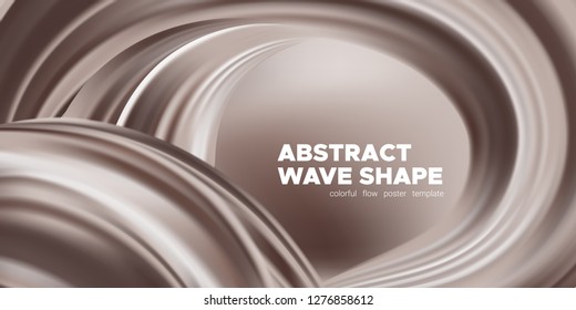 Abstract Chocolate Background, Fluid Shape. Brown Silk, 3d Waves in Movement. Melted Milk Chocolate Concept. Landing Page Template with Wavy Tasty 3D Forms in Cocoa or Coffee Colors. Smooth Chocolate.