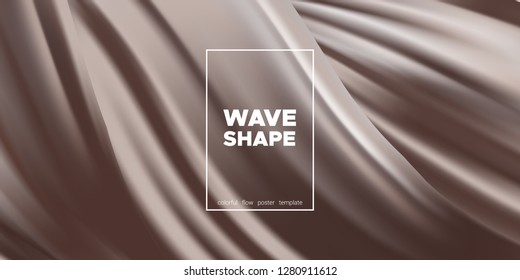 Abstract Chocolate Background, Fluid Shape. Brown Silk, 3d Waves in Movement. Melted Milk Chocolate Concept. Landing Page Template with Wavy Tasty 3D Forms in Cocoa or Coffee Colors. Smooth Chocolate.