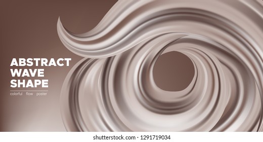 Abstract Chocolate Background, Fluid Shape. Brown Silk, 3d Waves in Movement. Melted Milk Chocolate Concept. Landing Page Template with Wavy Tasty 3D Forms in Cocoa or Coffee Colors. Smooth Chocolate.