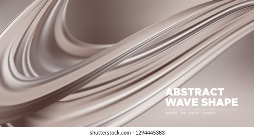 Abstract Chocolate Background, Fluid Shape. Brown Silk, 3d Waves in Movement. Melted Milk Chocolate Concept. Landing Page Template with Wavy Tasty 3D Forms in Cocoa or Coffee Colors. Smooth Chocolate.