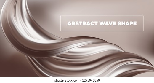 Abstract Chocolate Background, Fluid Shape. Brown Silk, 3d Waves in Movement. Melted Milk Chocolate Concept. Landing Page Template with Wavy Tasty 3D Forms in Cocoa or Coffee Colors. Smooth Chocolate.