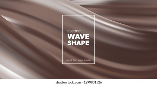 Abstract Chocolate Background, Fluid Shape. Brown Silk, 3d Waves in Movement. Melted Milk Chocolate Concept. Landing Page Template with Wavy Tasty 3D Forms in Cocoa or Coffee Colors. Smooth Chocolate.