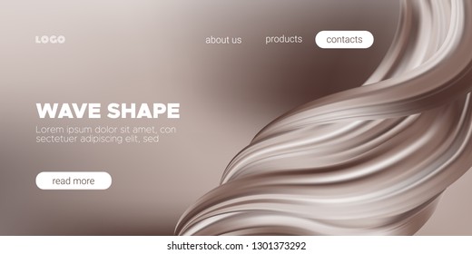 Abstract Chocolate Background, Fluid Shape. Brown Silk, 3d Waves in Movement. Melted Milk Chocolate Concept. Landing Page Template with Wavy Tasty 3D Forms in Cocoa or Coffee Colors. Smooth Chocolate.