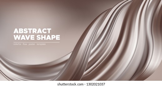 Abstract Chocolate Background, Fluid Shape. Brown Silk, 3d Waves in Movement. Melted Milk Chocolate Concept. Landing Page Template with Wavy Tasty 3D Forms in Cocoa or Coffee Colors. Smooth Chocolate.