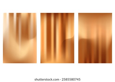 Abstract chocolate brown gradient poster set with strips texture, glowing neon lights, shadows gradation background. Aesthetic coffee color wallpaper with copy space. Vintage shiny decorated texture
