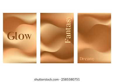 Abstract chocolate brown poster set, smooth blur gradient background, glowing lights, shadows tanned gradation banner. Aesthetic coffee color wallpaper with copy space. Vintage wavy texture