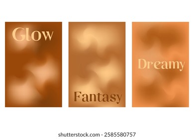 Abstract chocolate brown poster set, smooth blur gradient background, glowing lights, shadows tanned gradation banner. Aesthetic coffee color wallpaper with copy space. Vintage wavy texture