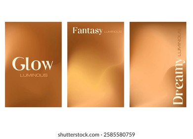 Abstract chocolate brown poster set, smooth blur gradient background, glowing lights, shadows tanned gradation banner. Aesthetic coffee color wallpaper with copy space. Vintage wavy texture