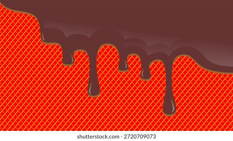 Abstractas ilustración de goteo de chocolate. Goteo de chocolate caliente sobre fondo de gofre. Fondo de goteo de chocolate abstracto ondulado. Diseño de Vector de ilustración de fusión de chocolate.