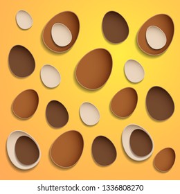 Abstract chocolate easter eggs on yellow background