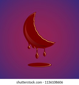 Abstract chocolate moon melted with drops, silhouette on a purple background, vector