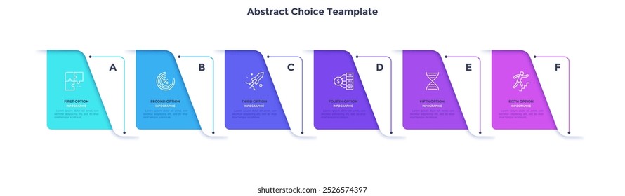 Abstract choice template for business course infographic chart design. Educational table for company employees infochart with thin line icons. Instructional graphics with 6 steps for banners