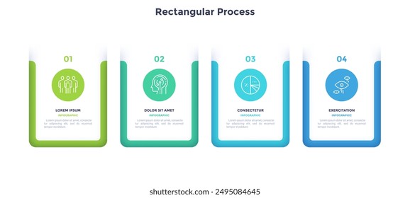 Plantilla de elección Abstractas de la tecnología empresarial Plantilla de diseño infográfico. Cuatro opciones de servicios y productos. Material promocional. Gráfico rectangular con iconos. Presentación de datos visuales