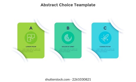 Abstract choice template for commercial progress presentation infographic chart design. Business management and promo infochart with thin line icons. Instructional graphics with 3 steps for banners