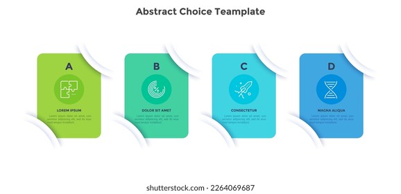 Abstract choice template for commercial progress presentation infographic chart design. Business management and promo infochart with thin line icons. Instructional graphics with 4 steps for banners