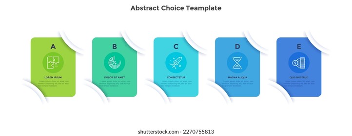 Abstract choice template for commercial progress presentation infographic chart design. Business management and promo infochart with thin line icons. Instructional graphics with 5 steps for banners