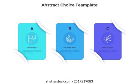 Abstract choice template for commercial progress presentation infographic chart design. Business management and promo infochart with thin line icons. Instructional graphics with 3 steps for banners