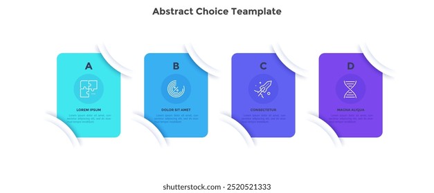 Abstract choice template for commercial progress presentation infographic chart design. Business management and promo infochart with thin line icons. Instructional graphics with 4 steps for banners