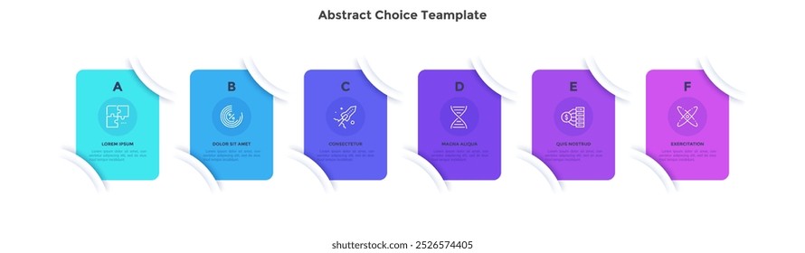 Abstract choice template for commercial progress presentation infographic chart design. Business management and promo infochart with thin line icons. Instructional graphics with 6 steps for banners
