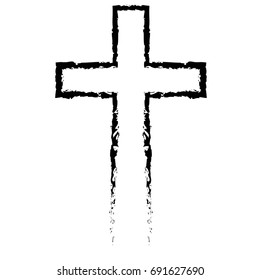 Abstract Christian cross black in hand drawn style Christian cross sign, hand painted cross symbol created with real ink brush isolated on white background.